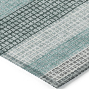 10' X 14' Teal Blue And Ivory Striped Washable Indoor Outdoor Area Rug - 880016762327