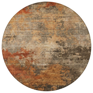8' Khaki Brown And Copper Round Abstract Washable Indoor Outdoor Area Rug