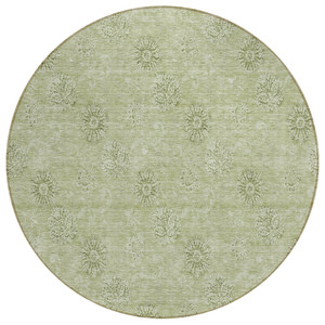 8' Sage And Artichoke Green Round Floral Washable Indoor Outdoor Area Rug - Sage, Artichoke Green