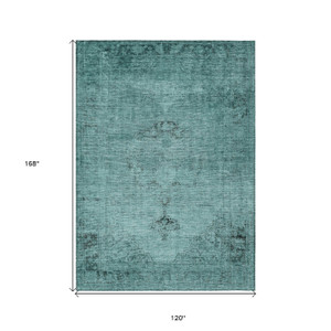 10' X 14' Teal Blue Turquoise And Charcoal Oriental Washable Indoor Outdoor Area Rug