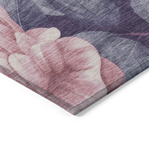 9' X 12' Pink And Mauve Floral Washable Indoor Outdoor Area Rug - Pink, Gray