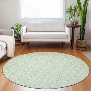8' Mint Green And Beige Round Ogee Washable Indoor Outdoor Area Rug