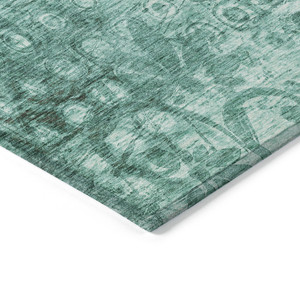 8' X 10' Teal Blue Ikat Washable Indoor Outdoor Area Rug