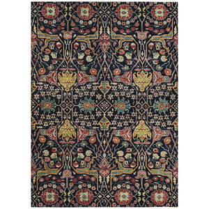 10' X 14' Black Red And Gold Floral Washable Indoor Outdoor Area Rug