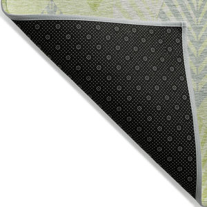 8' X 10' Artichoke Green And Ivory Floral Washable Indoor Outdoor Area Rug