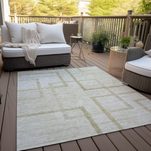 9' X 12' Beige Tan And Taupe Geometric Washable Indoor Outdoor Area Rug - Beige, Tan, Taupe
