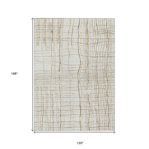 10' X 14' Ivory Brown And Gold Striped Washable Indoor Outdoor Area Rug