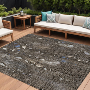 10' X 14' Chocolate And Beige Abstract Washable Indoor Outdoor Area Rug - Chocolate, Beige