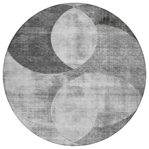 8' Gray And Charcoal Round Geometric Washable Indoor Outdoor Area Rug