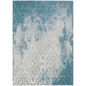 8' X 10' Teal Blue Gray And Ivory Medallion Washable Indoor Outdoor Area Rug