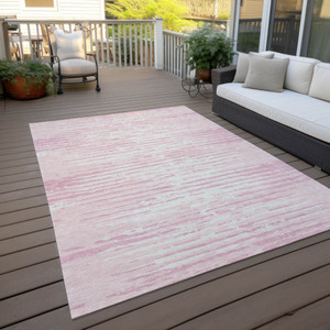 9' X 12' Pink And Gray Striped Washable Indoor Outdoor Area Rug