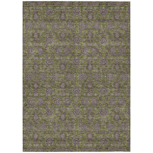 9' X 12' Olive Green Beige And Taupe Floral Washable Indoor Outdoor Area Rug