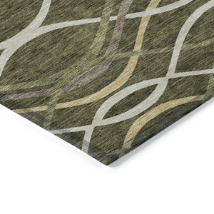 8' X 10' Olive Green Fern Green And Ivory Abstract Washable Indoor Outdoor Area Rug