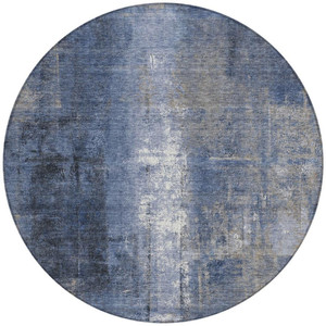 8' Navy Blue And Ivory Round Abstract Washable Indoor Outdoor Area Rug - 880016802665