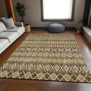 8' X 10' Brown And Taupe Quatrefoil Washable Indoor Outdoor Area Rug
