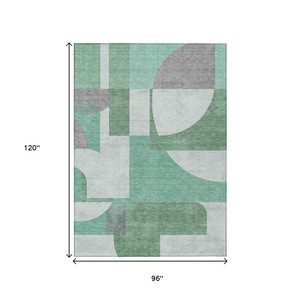 8' X 10' Green Sage And Gray Geometric Washable Indoor Outdoor Area Rug