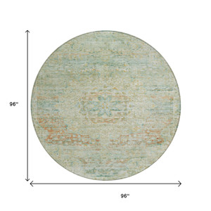 8' Sage And Copper Round Medallion Washable Indoor Outdoor Area Rug