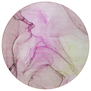 8' Round Pink Round Abstract Washable Non Skid Indoor Outdoor Area Rug