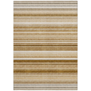 10' X 14' Chocolate Striped Washable Non Skid Indoor Outdoor Area Rug - Chocolate