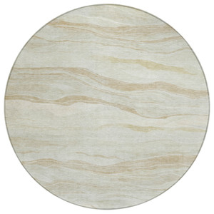 8' Beige Round Striped Washable Indoor Outdoor Area Rug - 880016618341