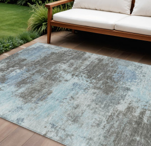 8' X 10' Taupe And Sky Blue Abstract Washable Indoor Outdoor Area Rug