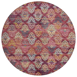 8' Rust Gold And Blush Round Aztec Washable Indoor Outdoor Area Rug