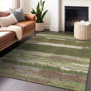 10' X 14' Olive Green Abstract Washable Indoor Outdoor Area Rug