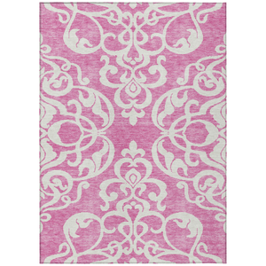8' X 10' Blush And Ivory Damask Washable Indoor Outdoor Area Rug