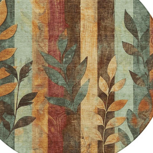 8' Wheat And Gold Round Floral Washable Indoor Outdoor Area Rug