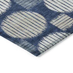 9' X 12' Navy Blue And Ivory Geometric Washable Indoor Outdoor Area Rug - 608219171957
