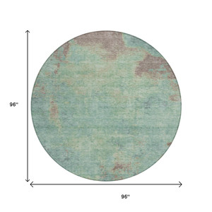 8' Pale Aqua And Taupe Round Abstract Washable Indoor Outdoor Area Rug - 880016646054
