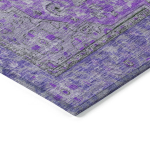 10' X 14' Purple And Gray Medallion Washable Indoor Outdoor Area Rug