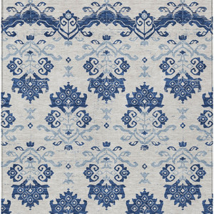 9' X 12' Navy Blue Beige And Denim Blue Oriental Washable Indoor Outdoor Area Rug