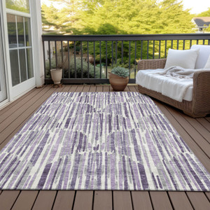 8' X 10' Purple Ivory And Lavender Abstract Washable Indoor Outdoor Area Rug
