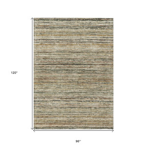 8' X 10' Beige Striped Washable Indoor Outdoor Area Rug