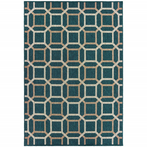 3' X 5' Blue Geometric Stain Resistant Indoor Outdoor Area Rug - 606114573494