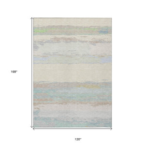 10' X 14' Ivory Abstract Washable Indoor Outdoor Area Rug