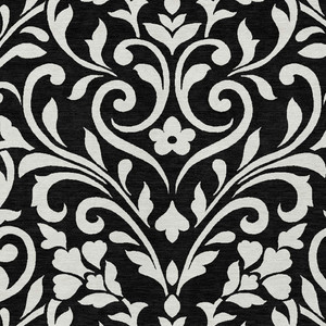 8' X 10' Black And Ivory Floral Washable Indoor Outdoor Area Rug