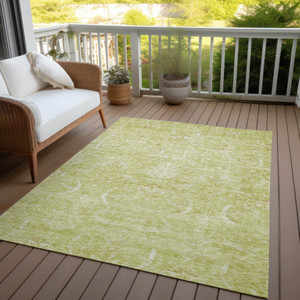 10' X 14' Artichoke Green And Ivory Damask Washable Indoor Outdoor Area Rug