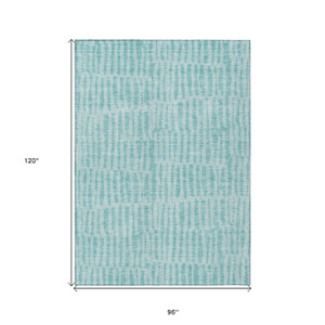 8' X 10' Teal Blue And Aqua Striped Washable Indoor Outdoor Area Rug