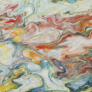 9' X 12' Ivory Blue And Yellow Abstract Washable Indoor Outdoor Area Rug