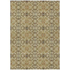 9' X 12' Brown Beige And Tan Medallion Washable Indoor Outdoor Area Rug