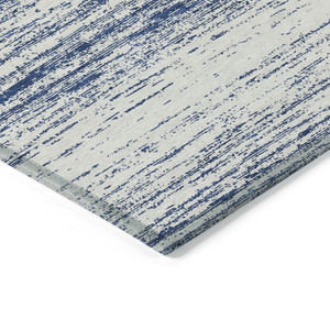 9' X 12' Navy Blue And Ivory Striped Washable Indoor Outdoor Area Rug - 608219025052