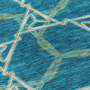 8' X 10' Teal Blue And Beige Geometric Washable Indoor Outdoor Area Rug