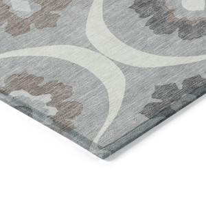 8' X 10' Gray Charcoal And Brown Medallion Washable Indoor Outdoor Area Rug