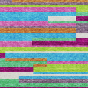9' X 12' Lavender Orange And Lime Green Striped Washable Indoor Outdoor Area Rug