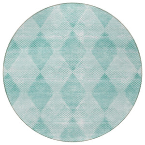 8' Round Teal Round Geometric Washable Non Skid Indoor Outdoor Area Rug