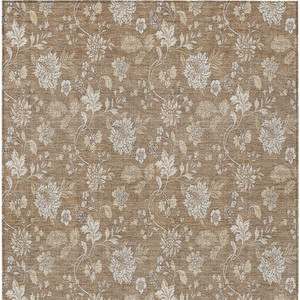 8' X 10' Copper And Beige Floral Washable Indoor Outdoor Area Rug