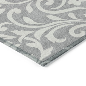 8' X 10' Gray And Ivory Floral Washable Indoor Outdoor Area Rug