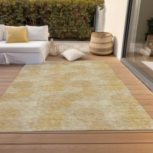 9' X 12' Gold Beige And Wheat Polka Dot Washable Indoor Outdoor Area Rug